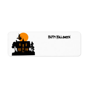 Halloween witch and haunted house