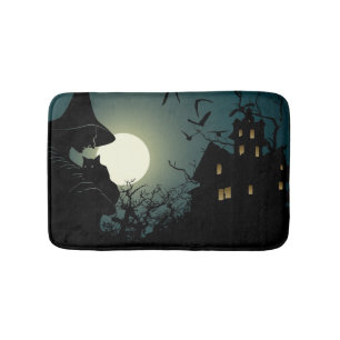 Halloween: witch and hounted house bath mat