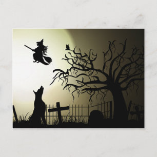 Halloween Witch and Howling Dog Postcard