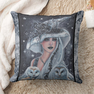 Halloween witch and owl throw pillow