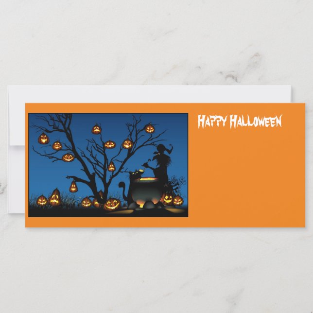 Halloween witch and pumpkins card (Front)