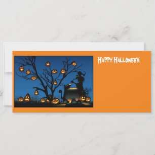 Halloween witch and pumpkins card