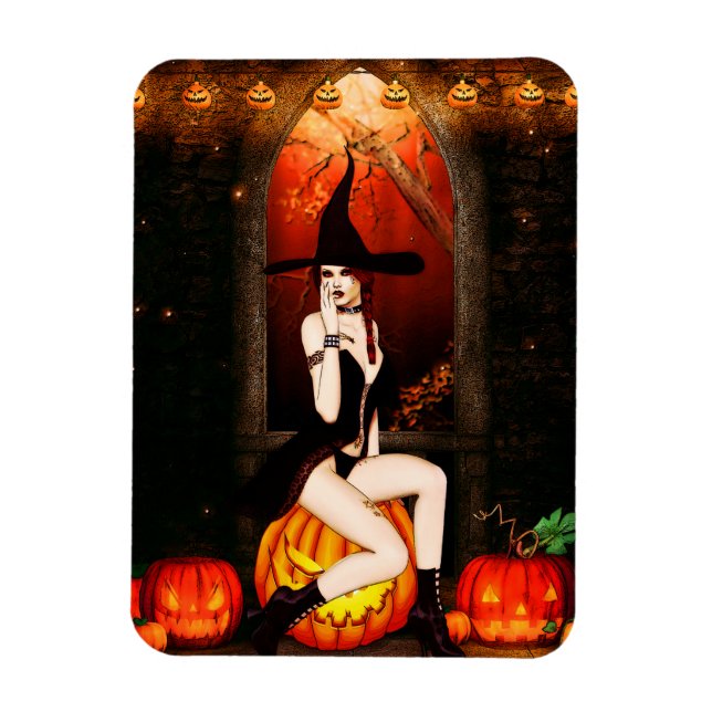 Halloween Witch and pumpkins Magnet (Vertical)
