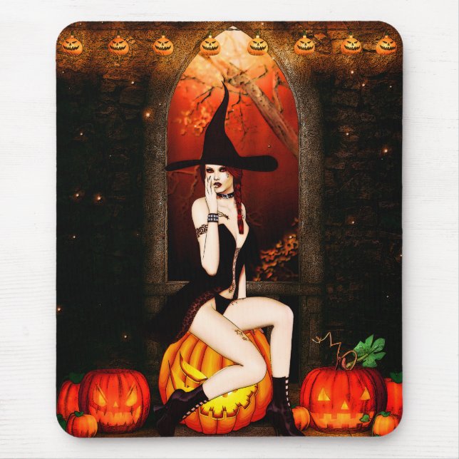 Halloween Witch and pumpkins Mouse Pad (Front)