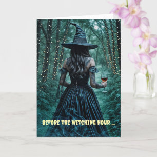Halloween Witch and Wine in Enchanted Forest  Card