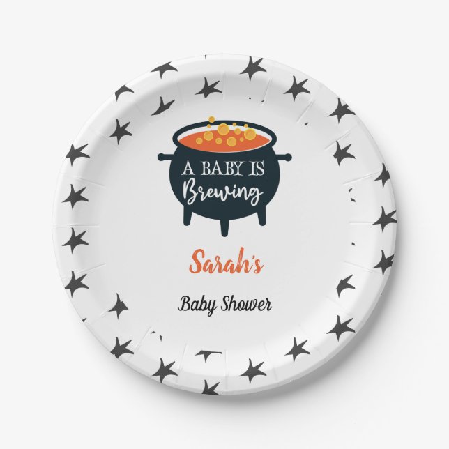 Halloween Witch Baby Shower, Custom name Paper Plate (Front)