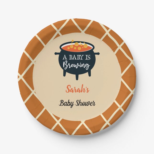 Halloween Witch Baby Shower, Custom name Paper Plate (Front)