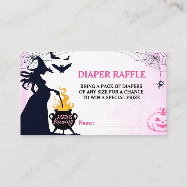 Halloween Witch Baby Shower Diaper Raffle Pink Enclosure Card (Front)