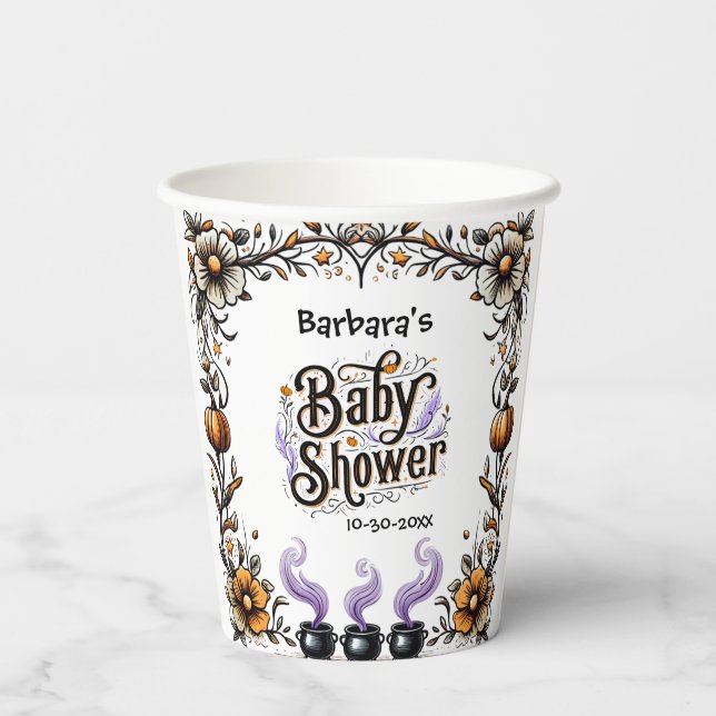 Halloween Witch Baby Shower - Triplets Are Brewing Paper Cups (Back)
