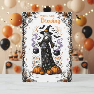 Halloween Witch Baby Shower  - Twins Are Brewing Invitation