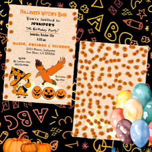 Halloween Witch Bash Jack O Lantern Birthday Party Invitation