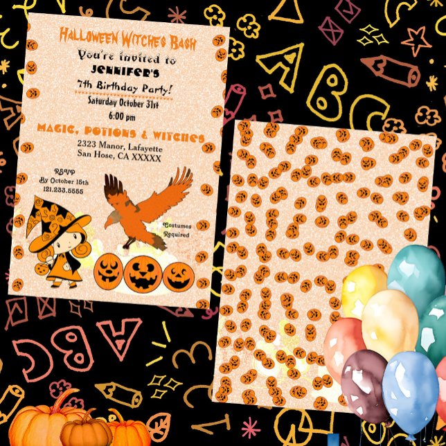 Halloween Witch Bash Jack O Lantern Birthday Party Invitation (Halloween Witch Bash Jack O Lantern Birthday Party Invitation)