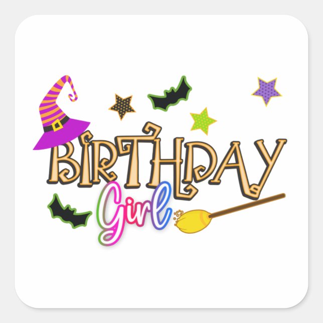 Halloween Witch Birthday Girl Party Theme  Square Sticker (Front)