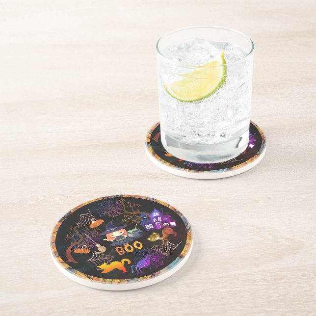 Halloween Witch Birthday Party Black Coaster (Side)
