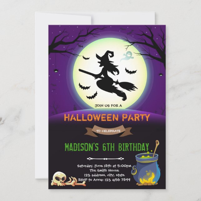 Halloween witch birthday  party invitation (Front)