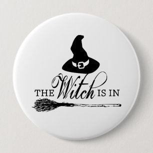 Halloween Witch Black and White Button Pin Badge