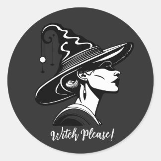 Halloween Witch Black And White Classic Round Sticker