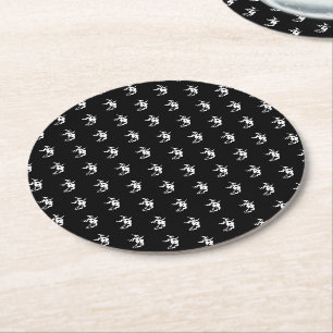 Halloween witch black and white pattern round paper coaster