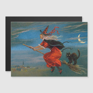 Hallowe'en Witch & Black Cat on Halloween Night