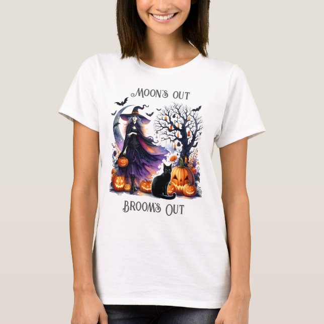 Halloween Witch Black Cat Pumpkin T-Shirt (Front)
