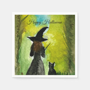 Halloween Witch Black Cat Woman Spells Napkin