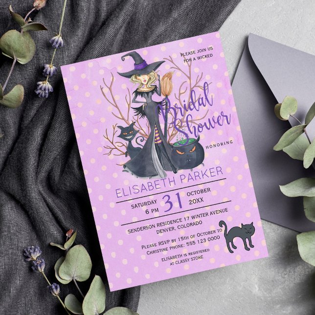 Halloween witch black cats bridal shower party invitation (Creator Uploaded)