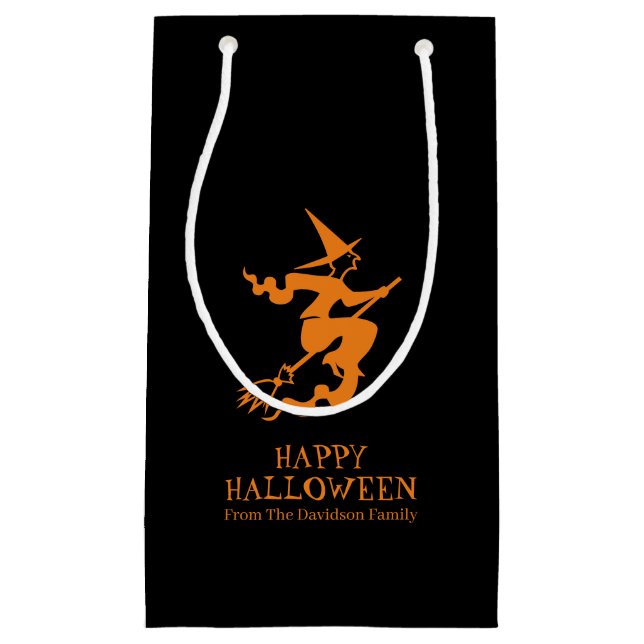 Halloween witch black orange custom treat small gift bag (Front)