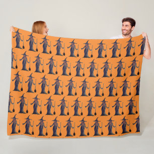 Halloween Witch Black Orange Pattern Spooky Fleece Blanket