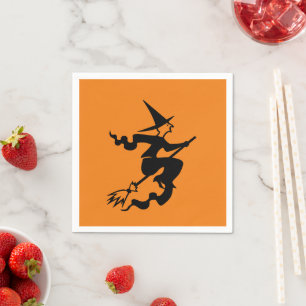 Halloween witch black orange spooky paper napkin