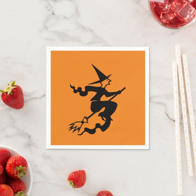 Halloween witch black orange spooky paper napkin (Insitu)