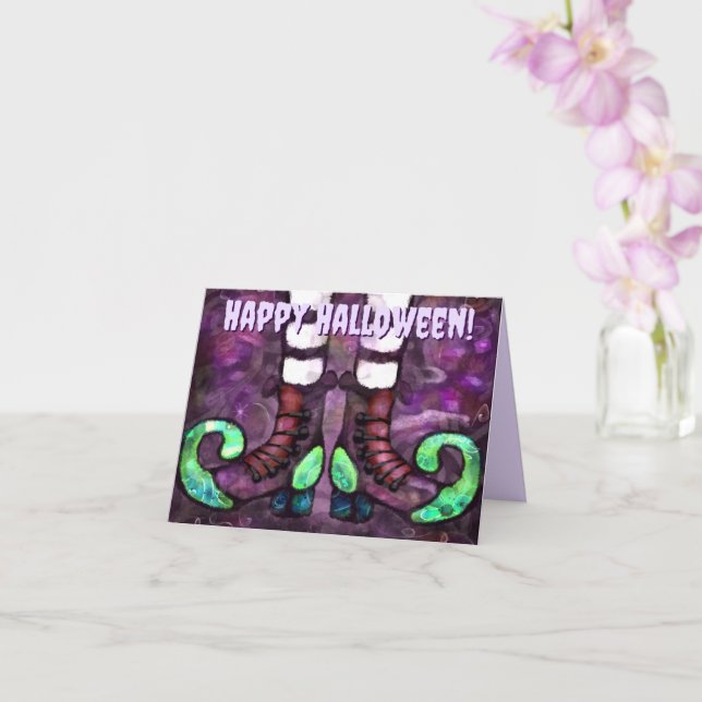 Halloween Witch Boots Personalized Greeting Card (Orchid)