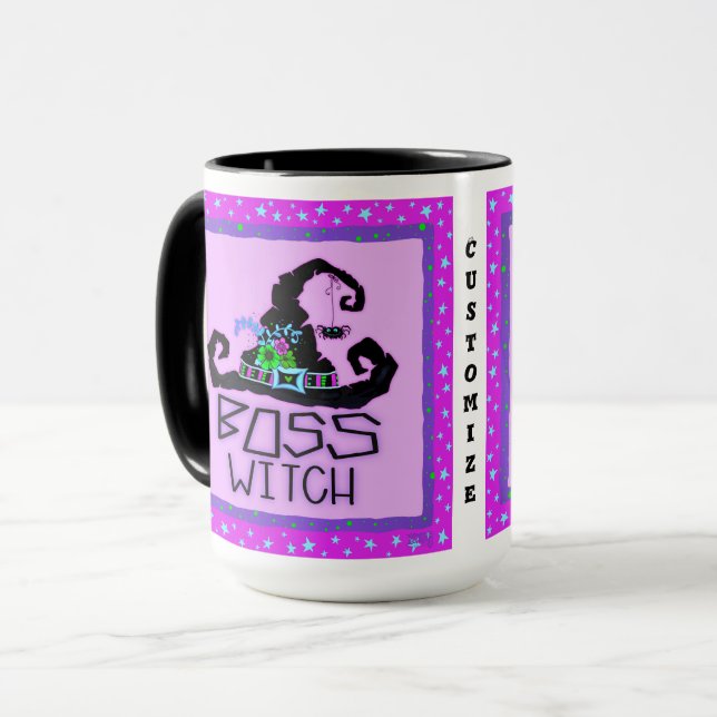 Halloween Witch Boss Funny Purple Customizable Mug (Front Left)