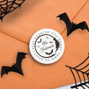 Halloween Witch Broom Bats Spooky   White  Classic Round Sticker