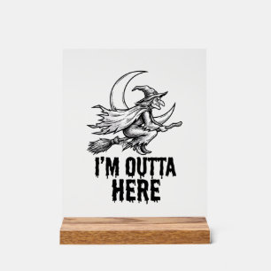 Halloween Witch Broom Funny Vintage Engraving Desi Acrylic Sign