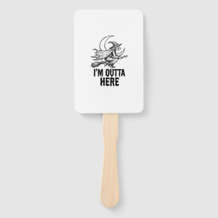 Halloween Witch Broom Funny Vintage Engraving Desi Hand Fan