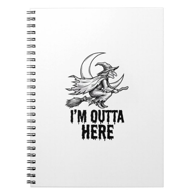Halloween Witch Broom Funny Vintage Engraving Desi Notebook (Front)
