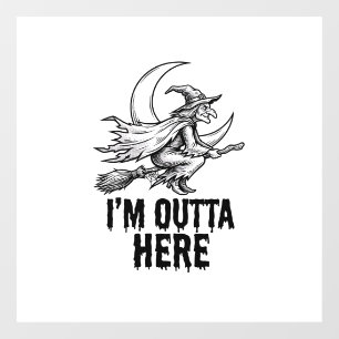 Halloween Witch Broom Funny Vintage Engraving Desi Window Cling