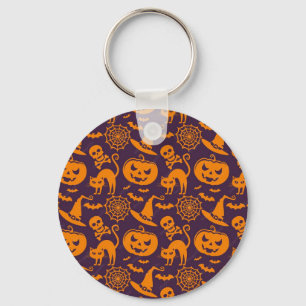 Halloween Witch Broomstick Black Cat Moon Graphic Keychain