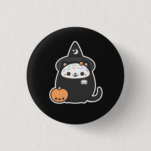 Halloween Witch Cat 1 Inch Round Button (Front)
