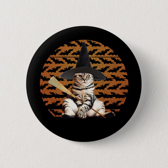 Halloween Witch Cat 2 Inch Round Button (Front)