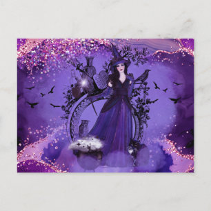 Halloween witch cat art by Renee Lavoie Postcard