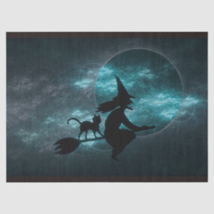Halloween Witch Cat Broom Moon Clouds  Tissue Paper