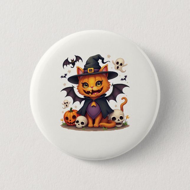 Halloween witch cat buttons (Front)