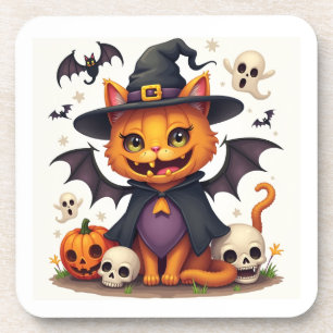 Halloween Witch Cat Hard plastic coaster
