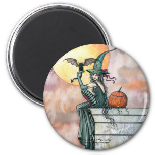 Halloween Witch Cat Magnet by Molly Harrison