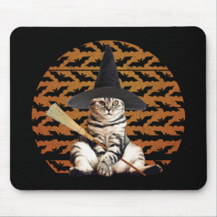 Halloween Witch Cat Mouse Pad