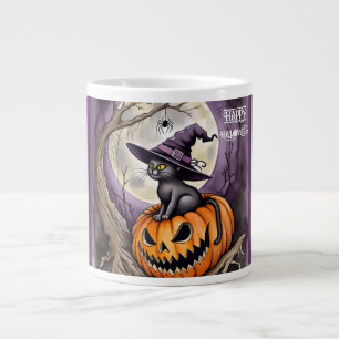 Halloween,Witch Cat On Jack O Lantern  Large Coffee Mug