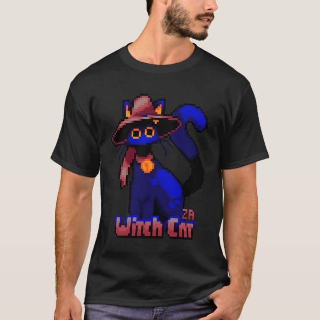 Halloween Witch Cat Pixel Art T-Shirt (Front)