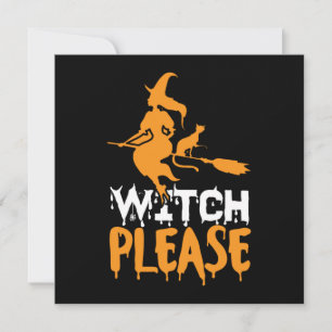 Halloween Witch Cat Please Birthday Holiday Card