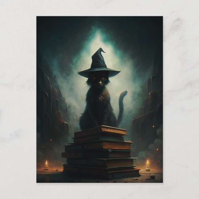 Halloween Witch Cat Postcard (Front)